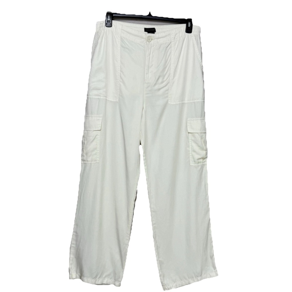Sanctuary Women's Sz XL Cream Sophia Cargo‎ Wide Leg Resort Pants Elastic Waist